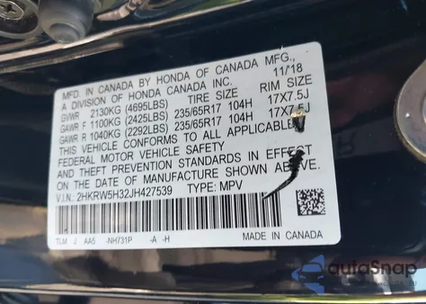 2018 Honda Cr-V Lx from USA, damaged, VIN 2HKRW5H32JH427539